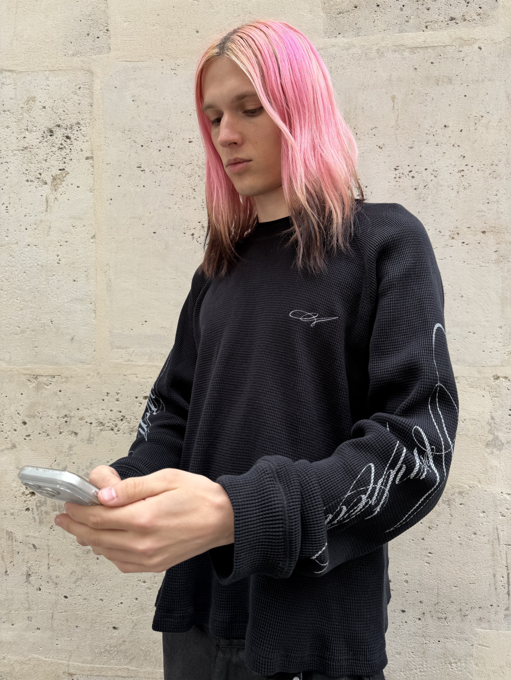 Script Longsleeve Waffle Black