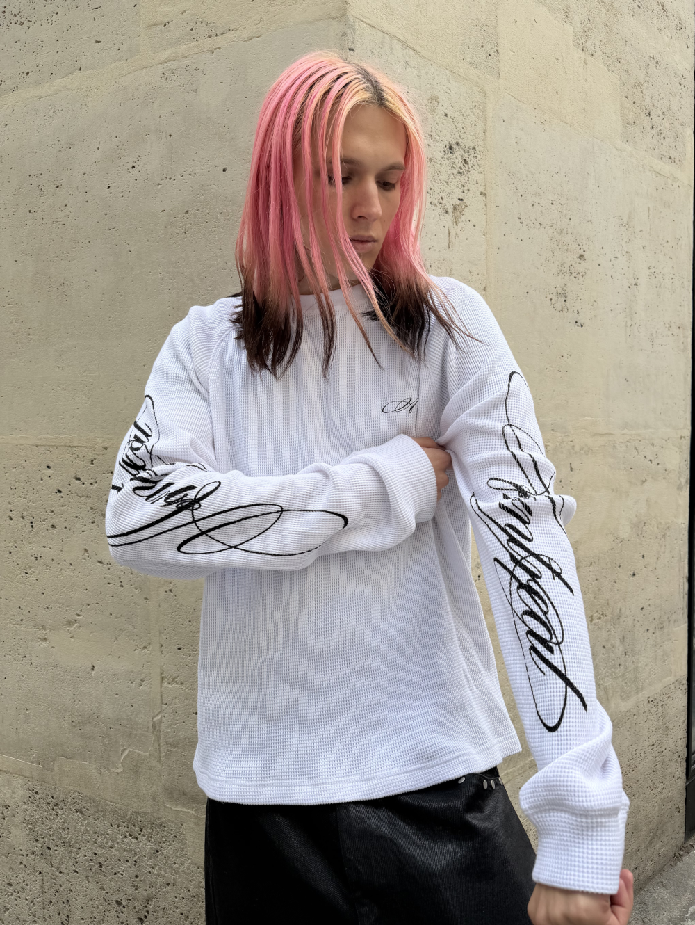 Script Longsleeve Waffle White